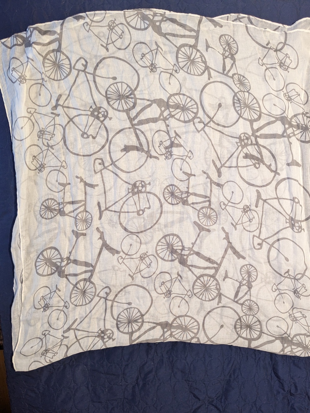 Lightweight Scarf with Gray Bicycle Print